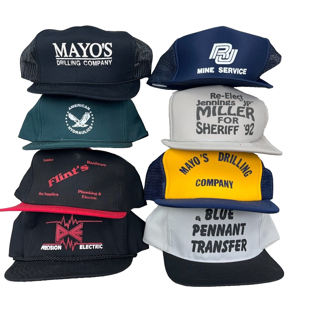 Vintage Trucker Hat Lot Snapback Cap 80s 90s Patch USA Advertising Logo Rope AE4